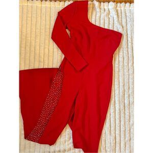 bella and bloom one shoulder rhinestone jumpsuit size medium
